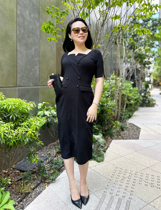 SERPENTINA セルペンティナスリットネックワンピースブラックL SERPENTINA セルペンティナスリットネックワンピースブラックL