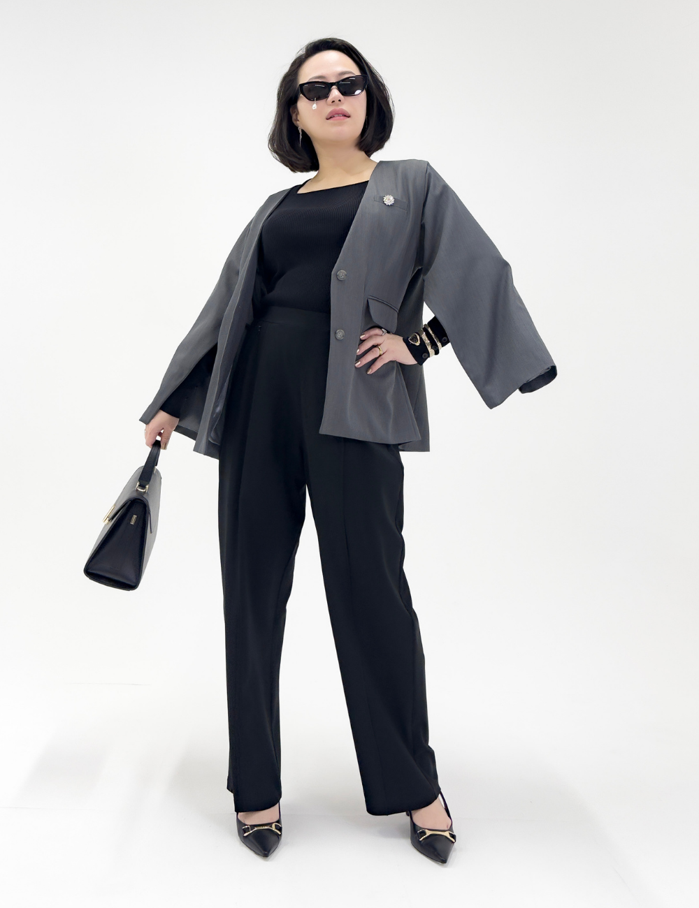 SERPENTINA 3WAYパートナージャケット グレー 正面 モデル着用