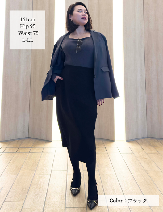 SERPENTINA ラップライクスカート ブラック 正面 モデル着用