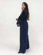 SERPENTINA ストライプパートナーパンツ【セットアップ可能】 ネイビー 横 モデル着用