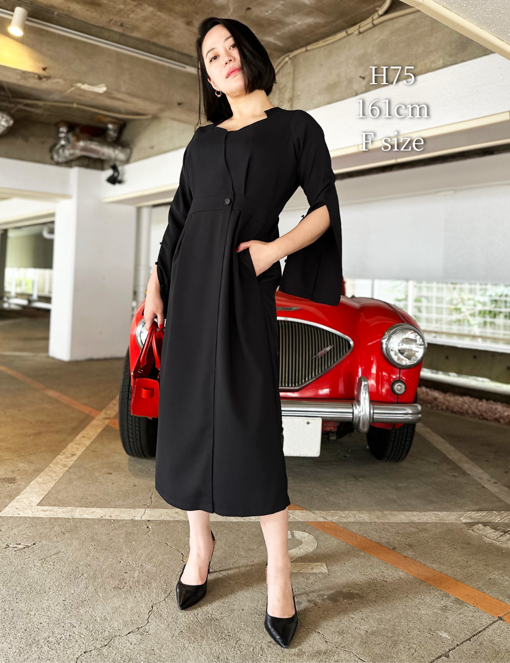 SERPENTINA セルペンティナスリットネックワンピースブラックS