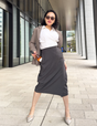 SERPENTINA ラップライクスカート グレー 正面 モデル着用